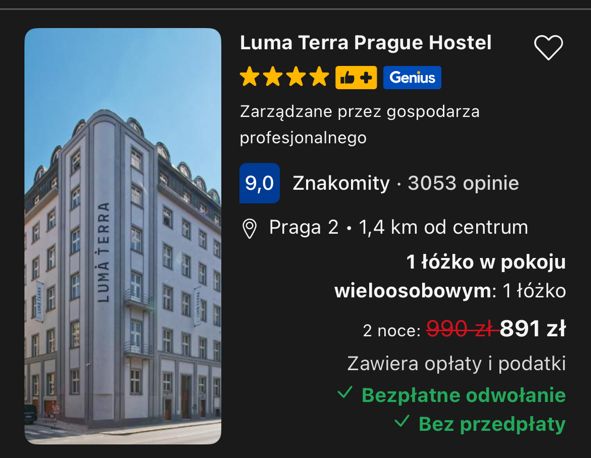 Nawet 900 zł za dwie noce w hostelu w Pradze 