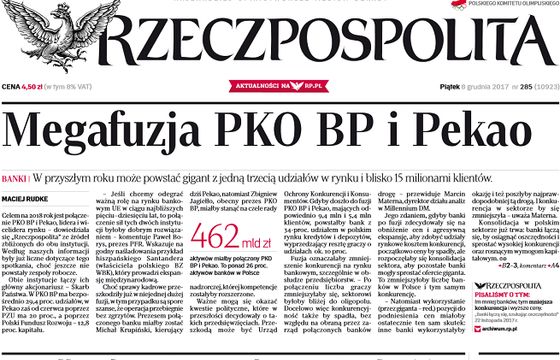 „Rzeczpospolita” ze sprostowaniami dwóch tekstów o fuzji PKO BP i Banku Pekao. „To fake news”