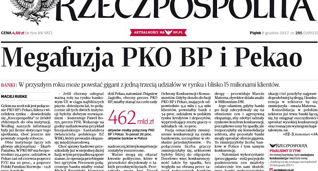 „Rzeczpospolita” ze sprostowaniami dwóch tekstów o fuzji PKO BP i Banku Pekao. „To fake news”