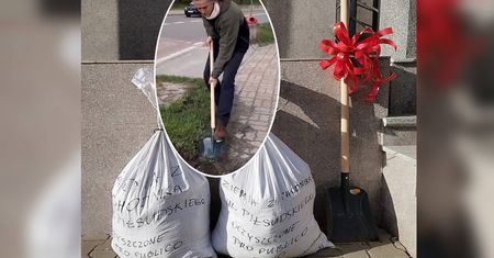 "Prezent" przed urzędem w Hrubieszowie. Chwycił za szuflę