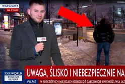 Przewrócił się tuż przed kamerą TVP. Akurat pokazywali, jak groźnie jest w Warszawie