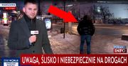 Przewrócił się tuż przed kamerą TVP. Akurat pokazywali, jak groźnie jest w Warszawie