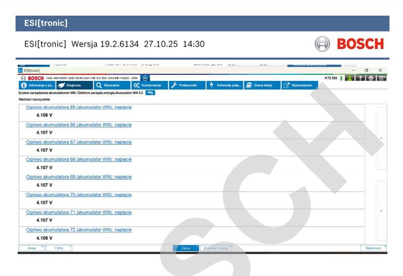 Przykładowy raport wskazuje nawet napięcie na każdej celi