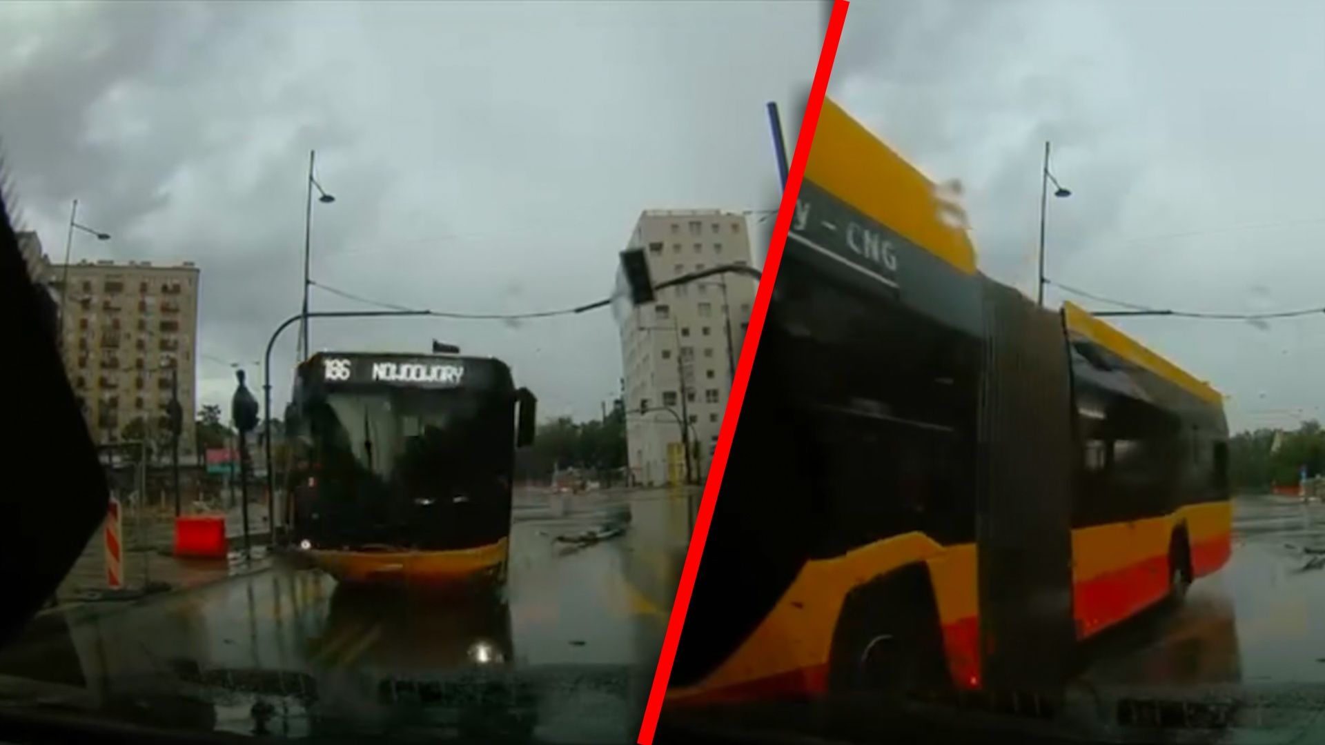 Scena z karambolu w Warszawie. Świadek nagrał rozpędzony autobus