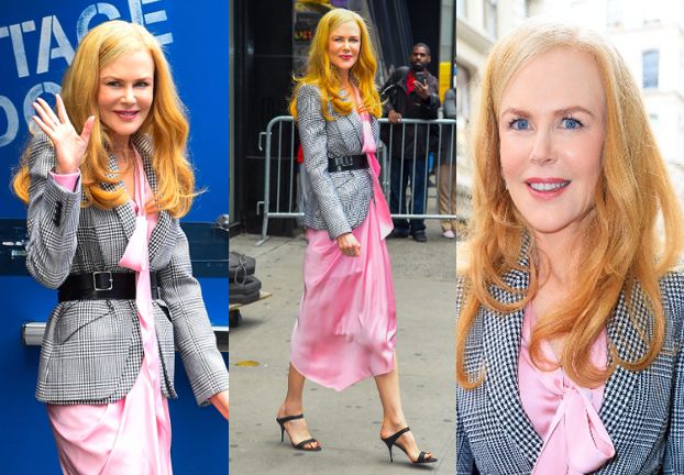 51-letnia Nicole Kidman zmierza na nagranie programu w różowej sukience