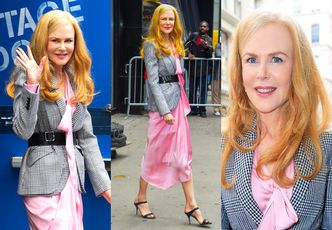 51-letnia Nicole Kidman zmierza na nagranie programu w różowej sukience