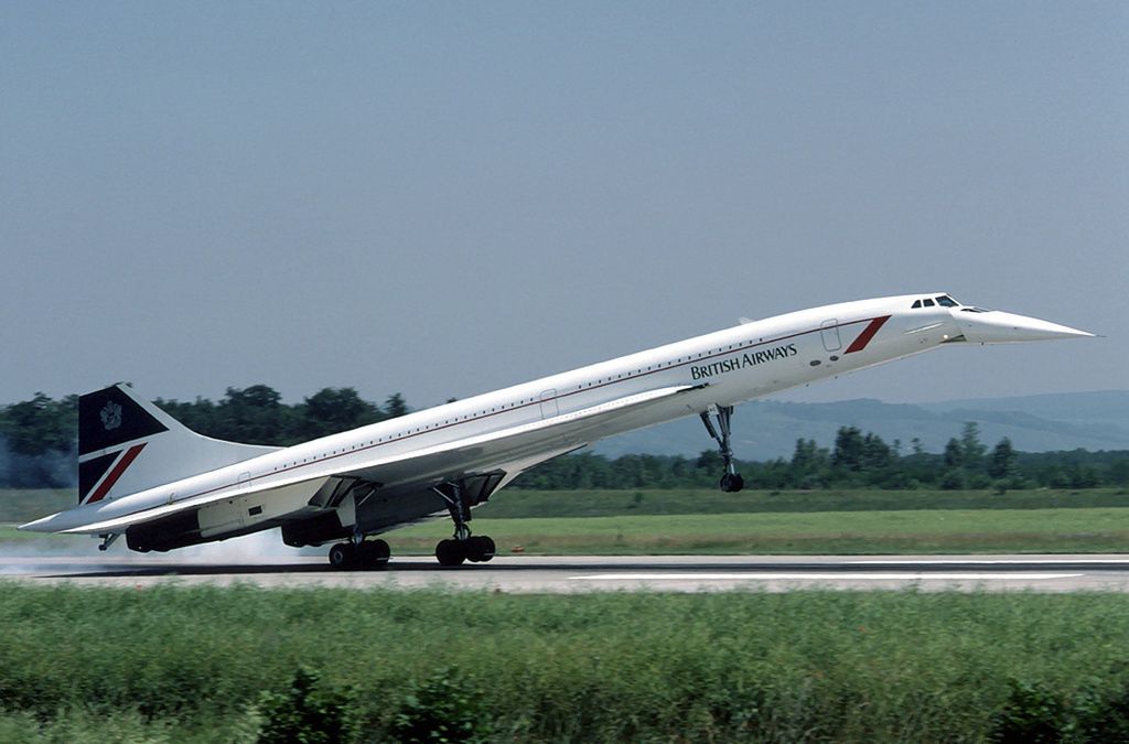 Concorde with its nose fully lowered during landing