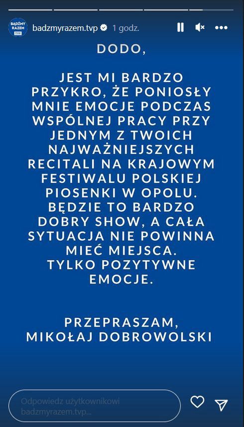 Przeprosiny na Instastories TVP