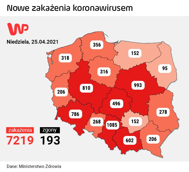 Mapa zakażeń 25.04.2021 r.