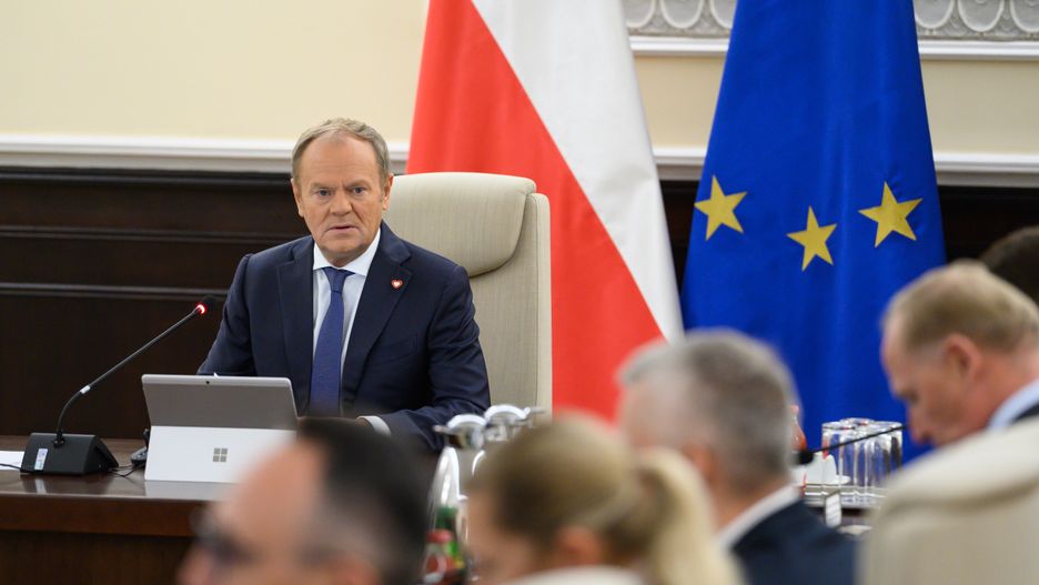 Poland's Prime Minister Donald Tusk takes part in the weekly government meeting at the PM's chancellery in Warsaw, Poland, on October 28, 2025. (Photo by Aleksander Kalka/NurPhoto via Getty Images)