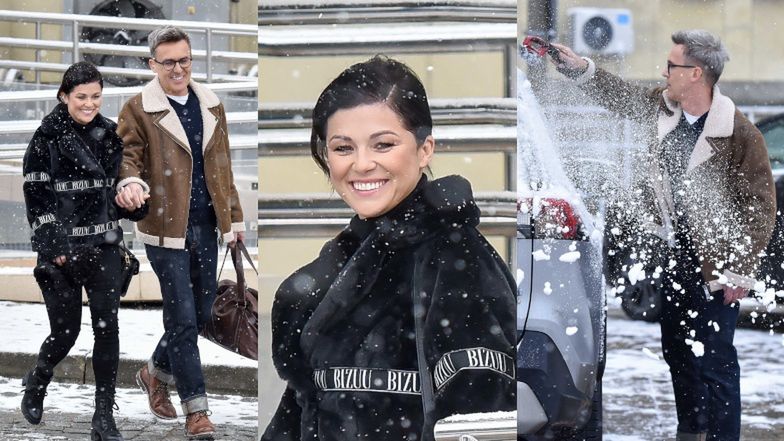 Heroiczny Maciej Kurzajewski odśnieża samochód Katarzynie Cichopek