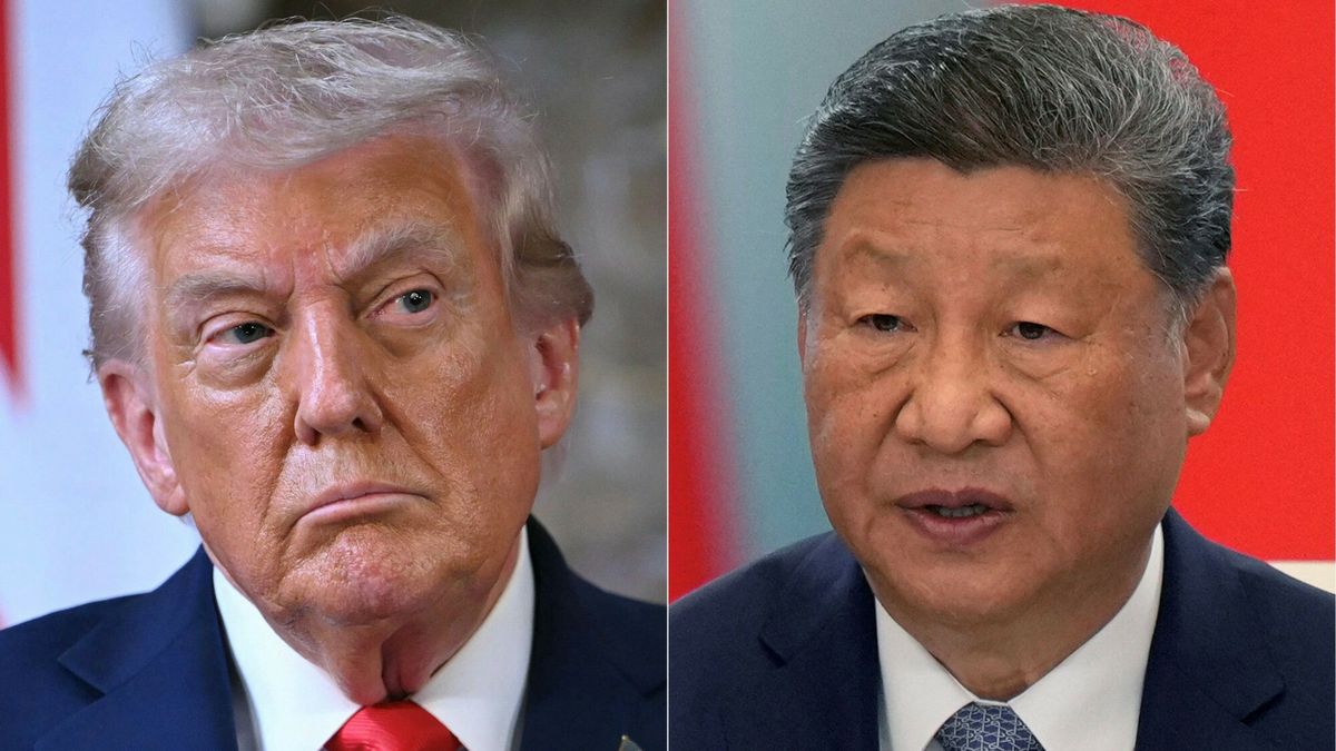 Archiwum zagraniczne East News 2025-09
(FILES) (COMBO) This combination of pictures created on September 19, 2025 shows
US President Donald Trump attending a joint press conference with Britain's Prime Minister Keir Starmer (unseen) following their meeting at Chequers, in Aylesbury, central England, on September 18, 2025, on the second day of the US President's second State Visit.
Chinese President Xi jinping delivering a speech during the Shanghai Cooperation Organization (SCO) Summit 2025 at the Meijiang Convention and Exhibition Centre in Tianjin on September 1, 2025.. Stock markets diverged and the dollar rose on September 19 at the end of a week marked by central bank decisions, as attention turned to a call between US President Donald Trump and Chinese counterpart Xi Jinping. (Photo by ANDREW CABALLERO-REYNOLDS and SUO TAKEKUMA / various sources / AFP)
ANDREW CABALLERO-REYNOLDS