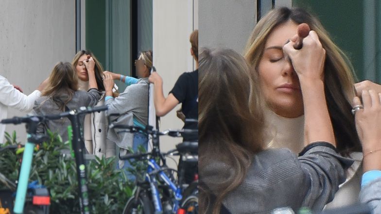 Małgorzata Rozenek pozuje w zimowej kurtce w sierpniu