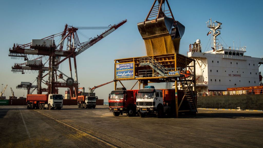 Iran's Bandar Imam Khomeini Port
A crane drops corn grain into a waiting truck during cargo ship unloading operations at Bandar Imam Khomeini (BIK) port in Bandar Imam Khomeini, Iran, on Friday, May 24, 2019. Iranian officials have said that the raft of U.S. sanctions against their country, which was tightened last month, is aimed at fueling popular dissent in an effort to topple the leadership. Photographer: Ali Mohammadi/Bloomberg via Getty Images
Bloomberg
EMEA, Import/Export, Business Finance and Industry, Iran