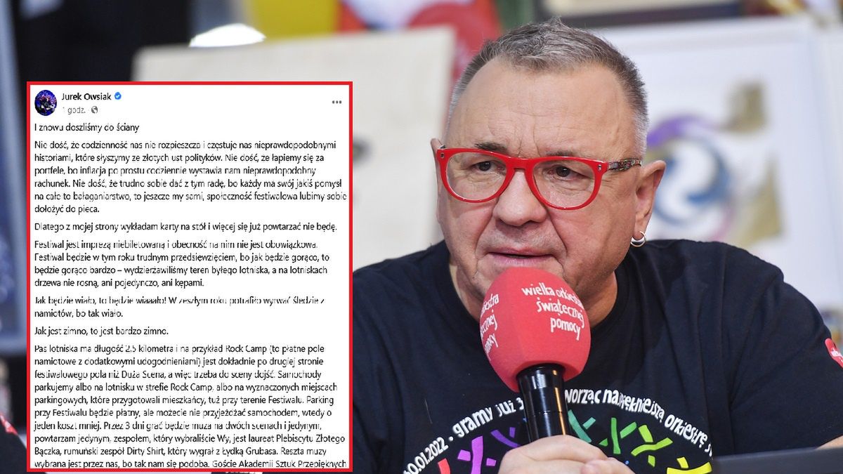 Owsiak stracił cierpliwość. Gorzkie słowa do "jęczących" festiwalowiczów