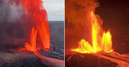 Widowiskowa erupcja wulkanu na Hawajach. Potężna eksplozja lawy