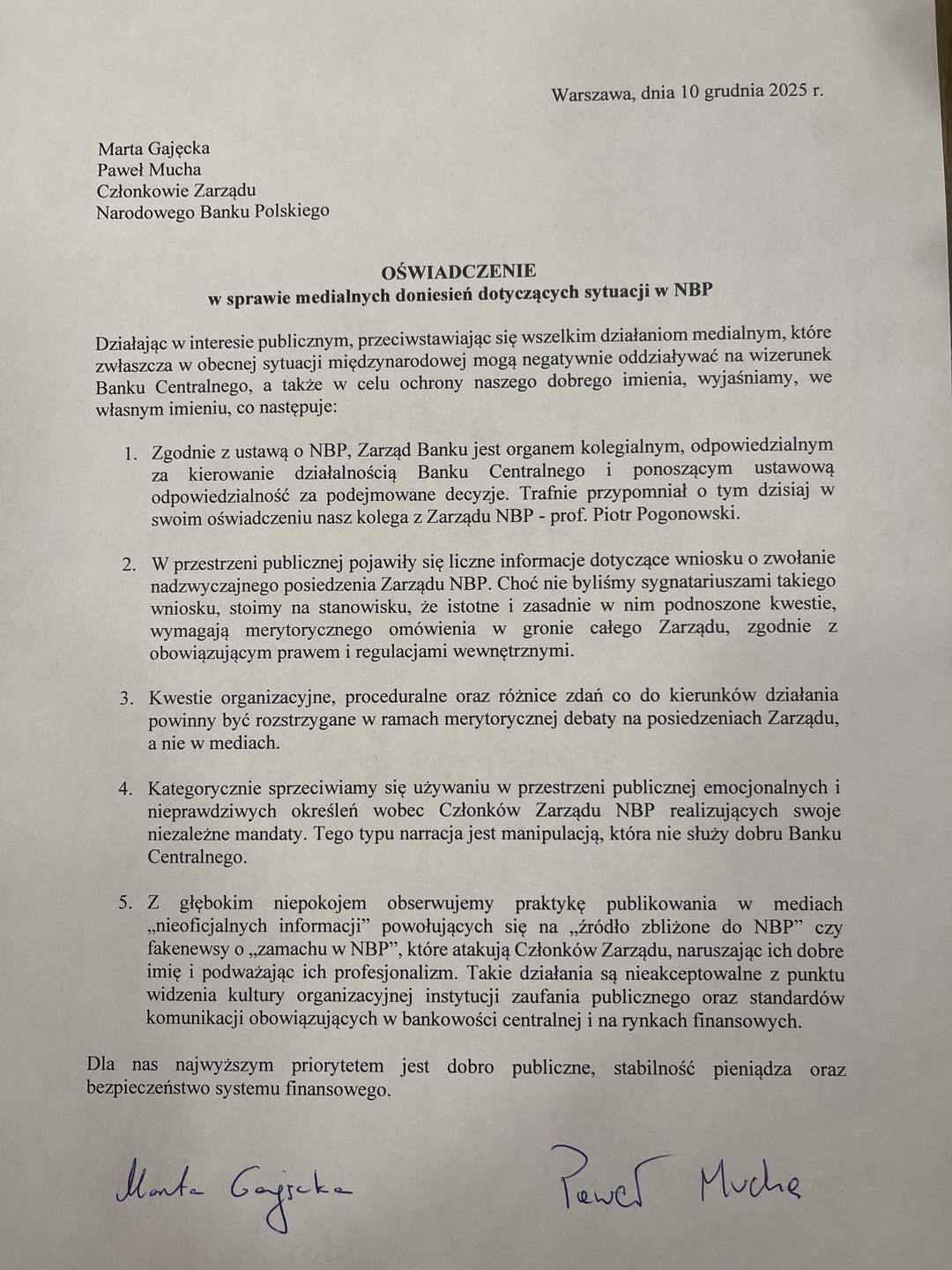 Oświadczenie Pawła Muchy i Marty Gajęckiej