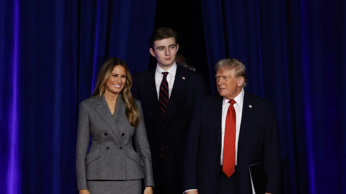Republican Presidential Nominee Donald Trump Holds Election Night Event In West Palm Beach
WEST PALM BEACH, FLORIDA - NOVEMBER 06:  Republican presidential nominee, former U.S. President Donald Trump arrives to speak with former first lady Melania Trump and Barron Trump during an election night event at the Palm Beach Convention Center on November 06, 2024 in West Palm Beach, Florida. Americans cast their ballots today in the presidential race between Republican nominee former President Donald Trump and Vice President Kamala Harris, as well as multiple state elections that will determine the balance of power in Congress.   (Photo by Joe Raedle/Getty Images)
Joe Raedle