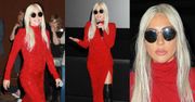 Elegancka Lady Gaga gra nogą w czerwonej sukience za 30 tysięcy