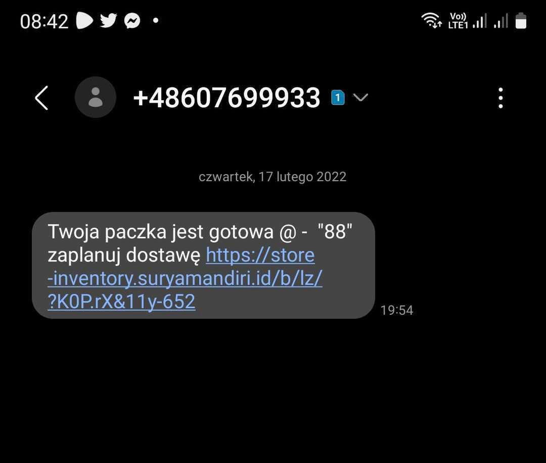 Fałszywy SMS o paczce