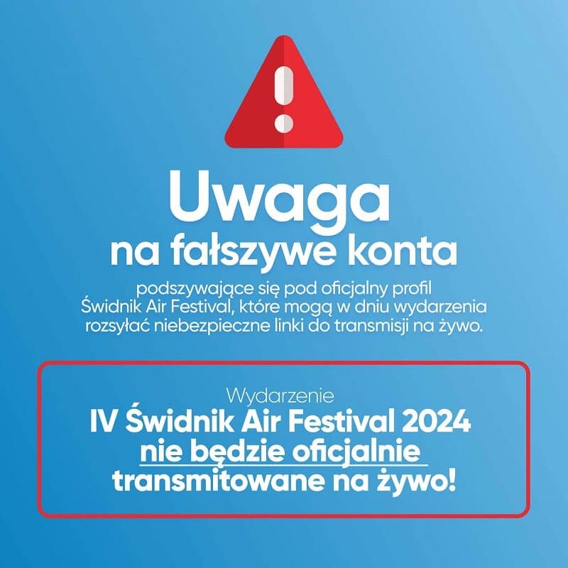 Oficjalny komunikat - Ostrzeżenie Air Świdnik Festiwal