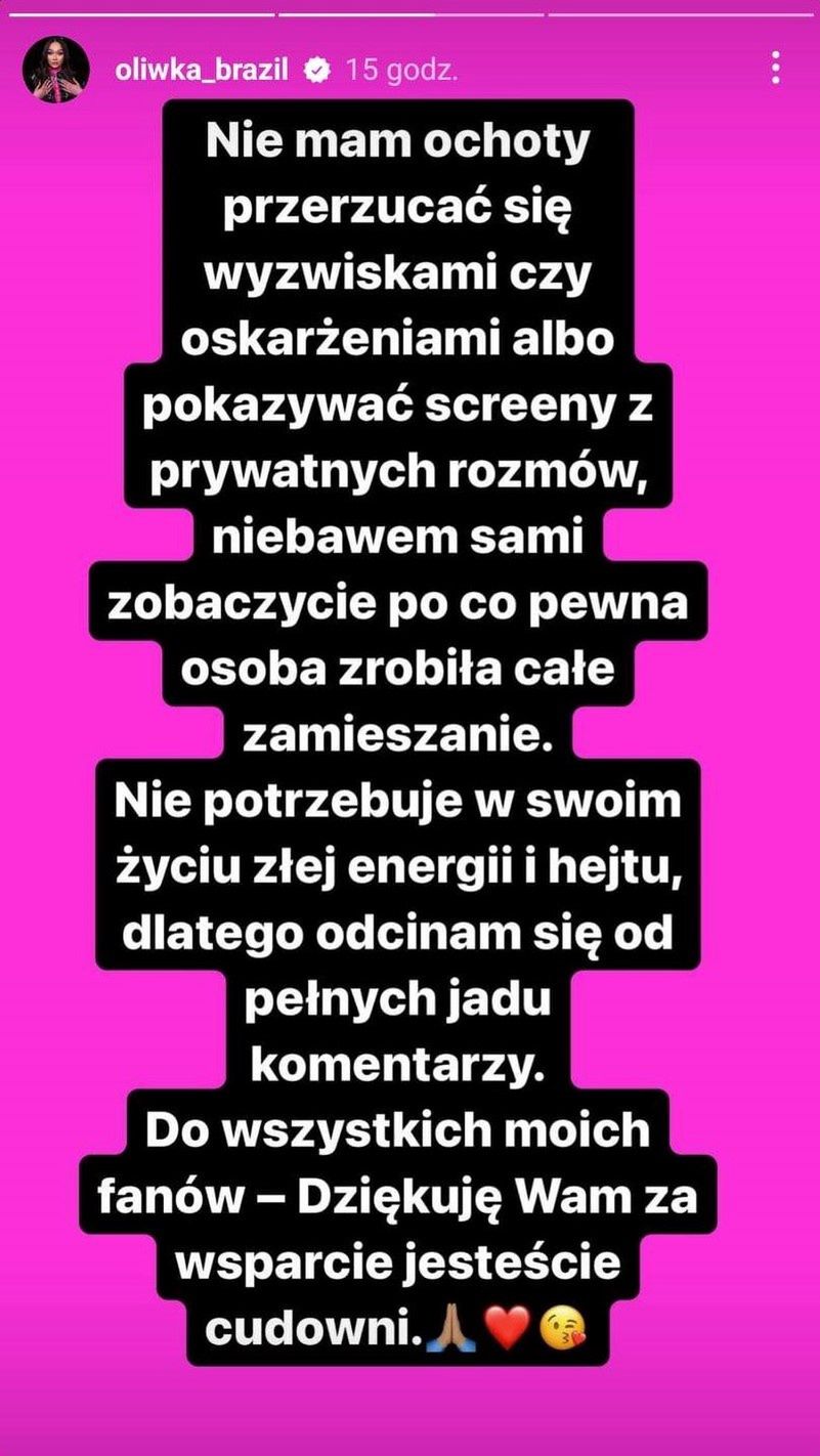 Oliwka Brazil ma dramę z Gosią Andrzejewicz