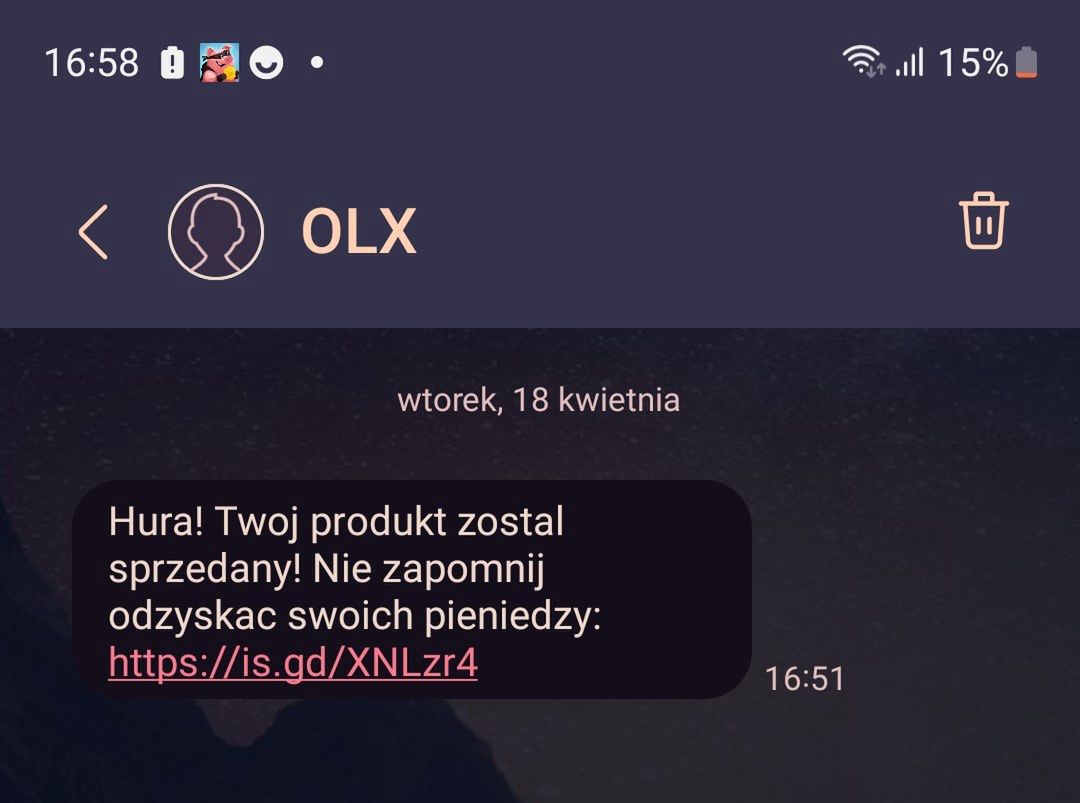 Fałszywa wiadomość SMS