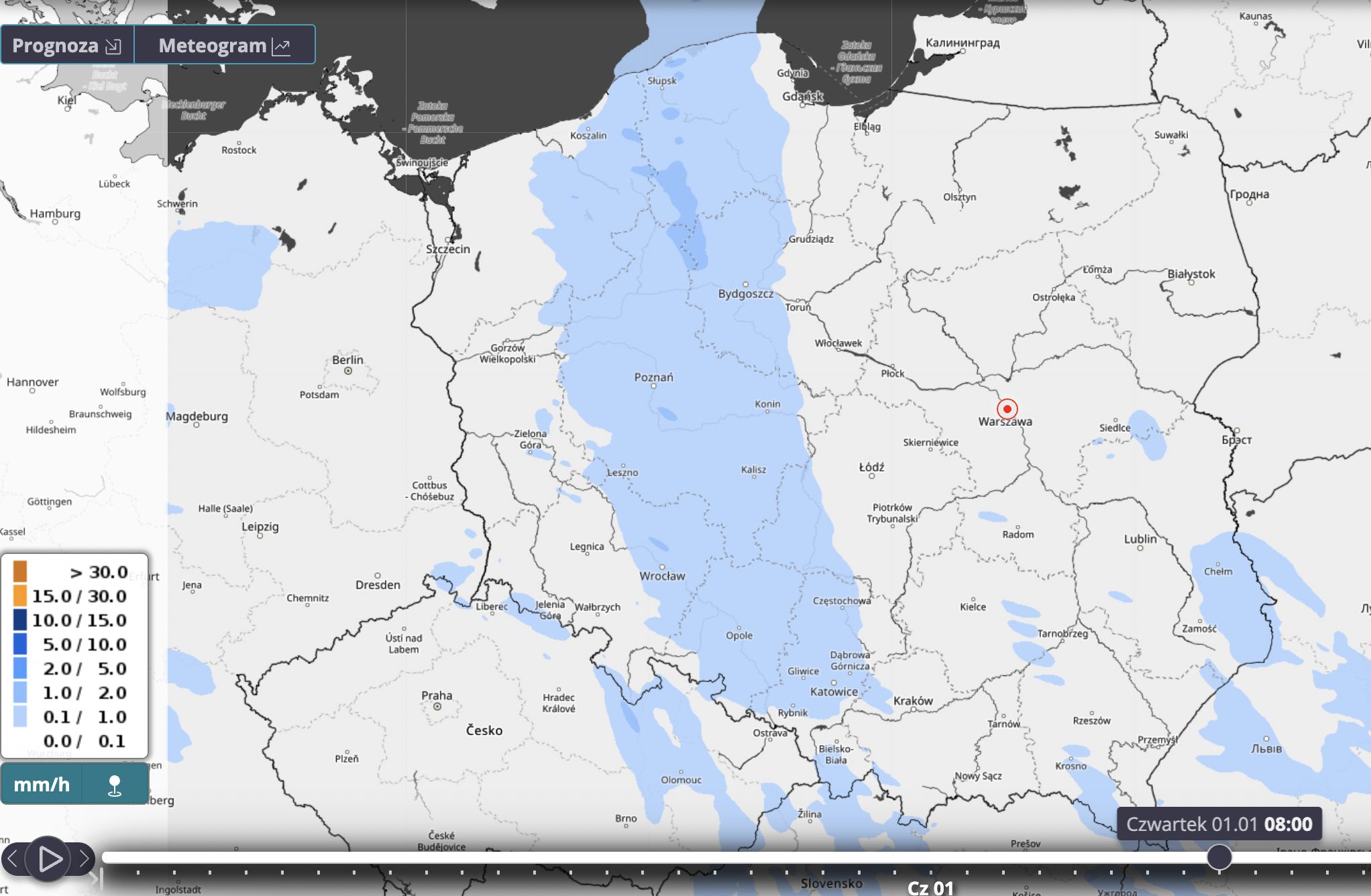 Prognoza sytuacji pogodowej na godzinę 8.00 1 stycznia