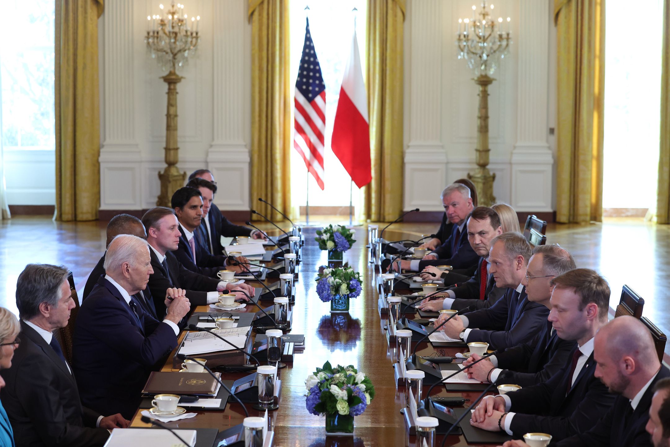 WASHINGTON, DC - MARCH 12: U.S. President Joe Biden meets with Polish President Andrzej Duda and Prime Minister Donald Tusk in the East Room of the White House on March 12, 2024 in Washington, DC. The leaders spoke on European security and reaffirmed military cooperation as Russia's war against Ukraine continues.   (Photo by Kevin Dietsch/Getty Images)