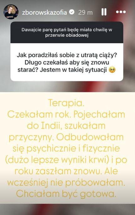 Wpis Zofii Zborowskiej-Wrony na Instagramie