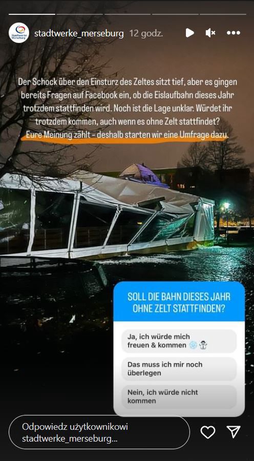 Screen: collapsed roof of the ice rink