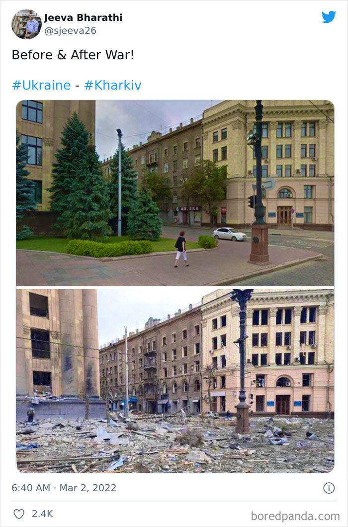 Wojna w Ukrainie: Zdjęcia miejsc przed i po rosyjskim ataku 10