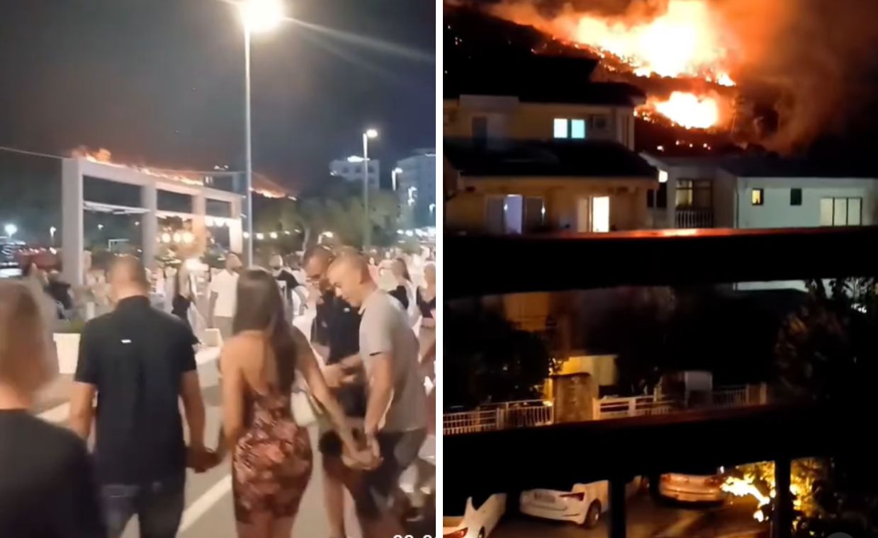 Tourists dance as fire rages in Sutomore, alarmed locals watch