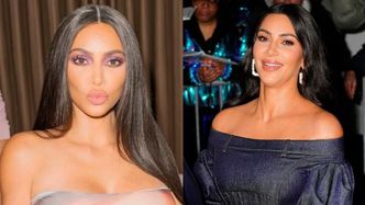 "Skromna" Kim Kardashian promuje urodzinową kolekcję kosmetyków w sukience z WŁASNĄ PODOBIZNĄ (FOTO)