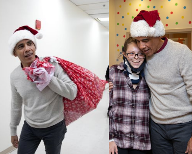 Barack Obama jako... święty Mikołaj odwiedza dzieci w szpitalu (FOTO)
