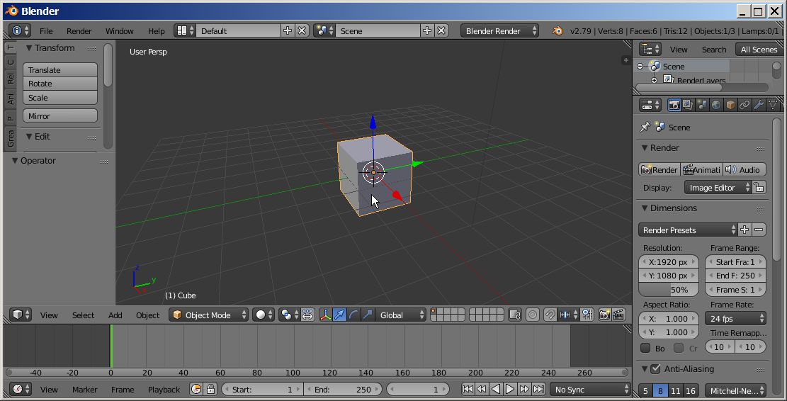 Selekcja sześcianu (Cube) - prawy przycisk myszy (PPM)