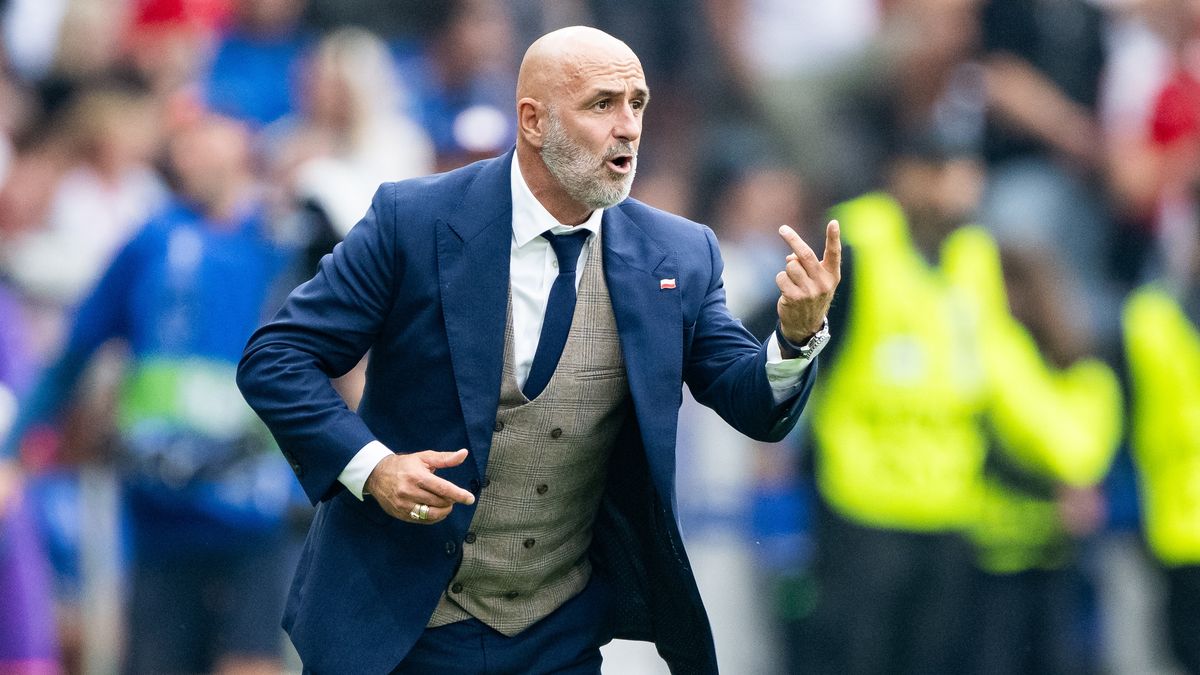 BERLIN, GERMANY - JUNE 21: Michal Probierz of Poland gestures during the UEFA EURO 2024 group stage match between Poland and Austria at Olympiastadion on June 21, 2024 in Berlin, Germany. (Photo by Mateusz Slodkowski/Getty Images)