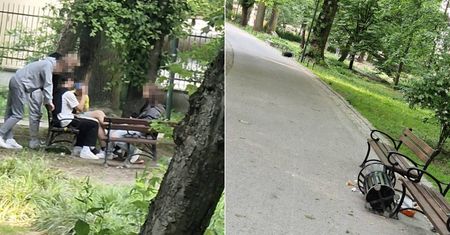 Młodzi wandale w Ogrodzie Saskim. Poprzewracali kosze na śmieci stojące na ich drodze
