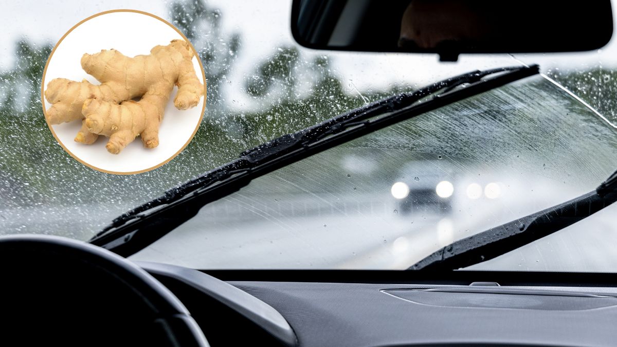 Wysmarowanie szyby auta imbirem.