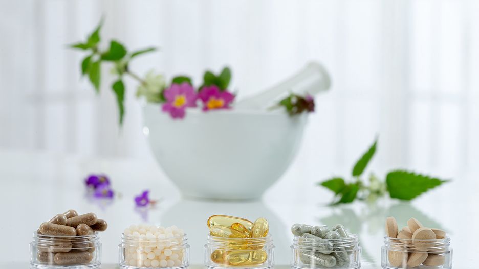 Bottle of pills food suplements healthy medicine.