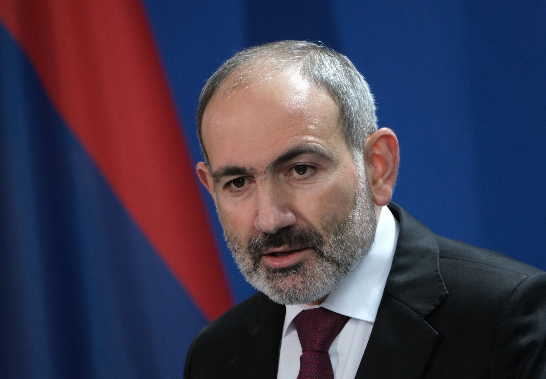 BERLIN, GERMANY - FEBRUARY 13:  Armenian Prime Minister Nikol Pashynian and German Chancellor Angela Merkel (not pictured) speak to the media prior to talks at the Chancellery on February 13, 2020 in Berlin, Germany. Pashynian is in Germany to attend the Munich Security Conference.  (Photo by Sean Gallup/Getty Images)