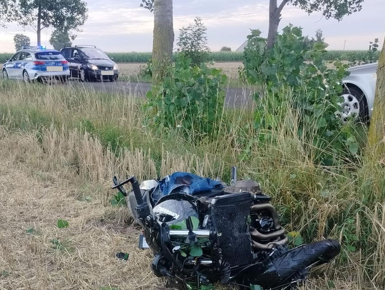 Konary: Motocyklista wjechał w drzewo. Z ciężkimi obrażeniami trafił do szpitala