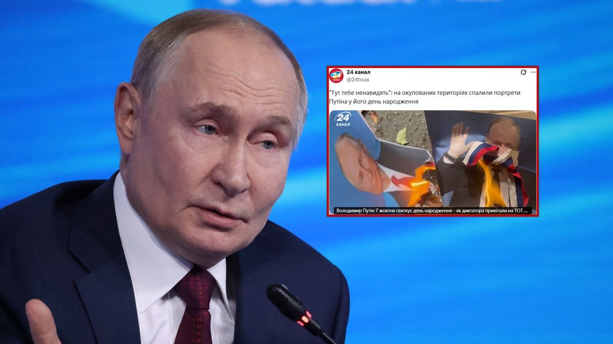 Spalone portrety Putina na jego urodziny.