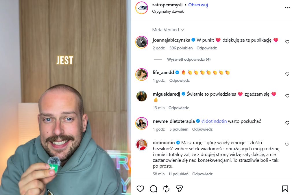 Komentarze Joanny Jabłczyńskiej i Doroty Szelągowskiej pod wideo