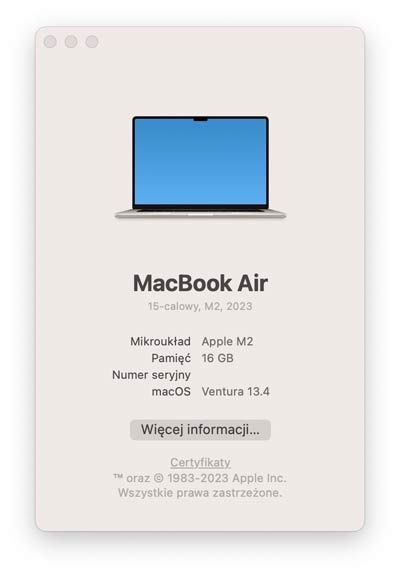 MacBook Air 15 cali specyfikacja