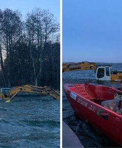 Koparka pod wodą na Mazurach. Interweniował MOPR