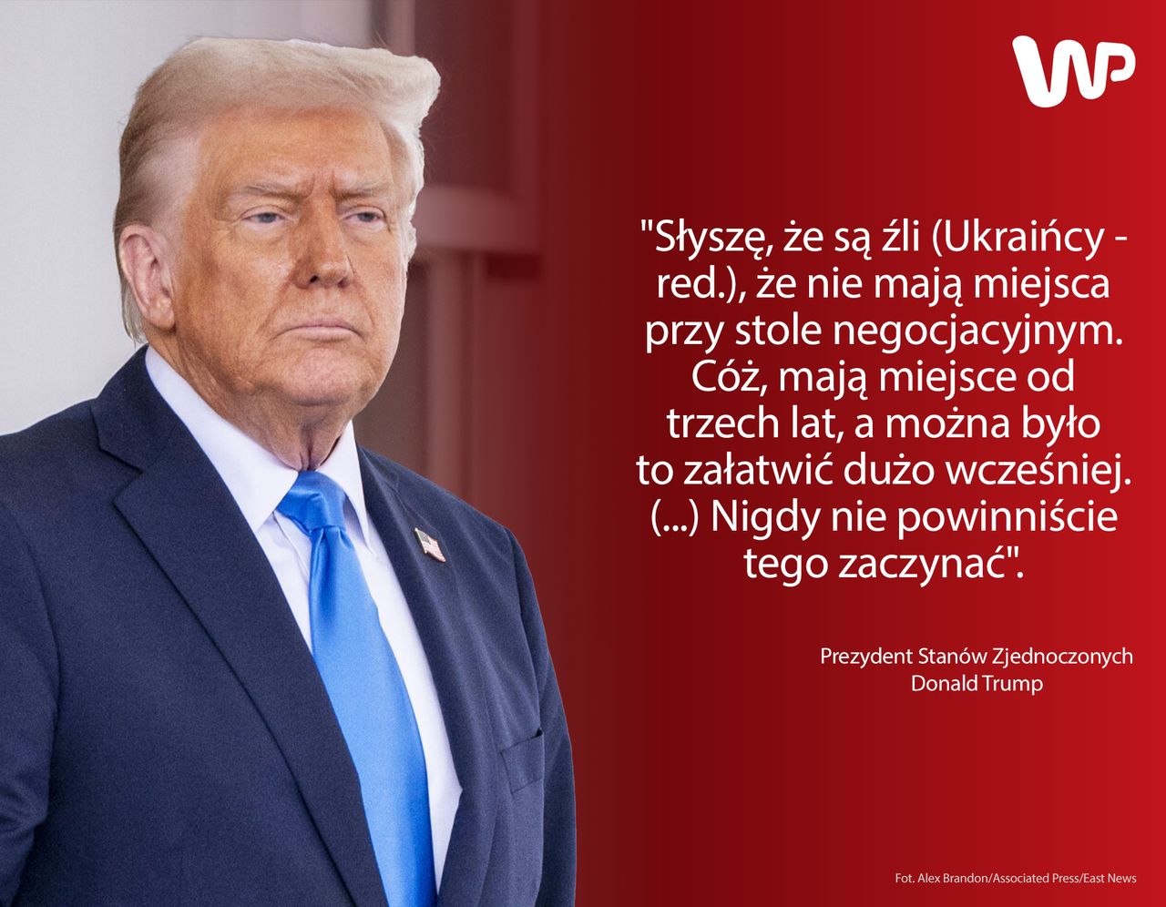 Donald Trump podczas konferencji prasowej stwierdził, że Ukraina "ma miejsce od trzech lat przy stole negocjacyjnym"