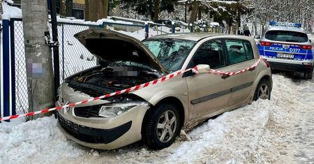 Nałęczów: 23-latka, po gwałtownym manewrze, uderzyła Renaultem w słup energetyczny