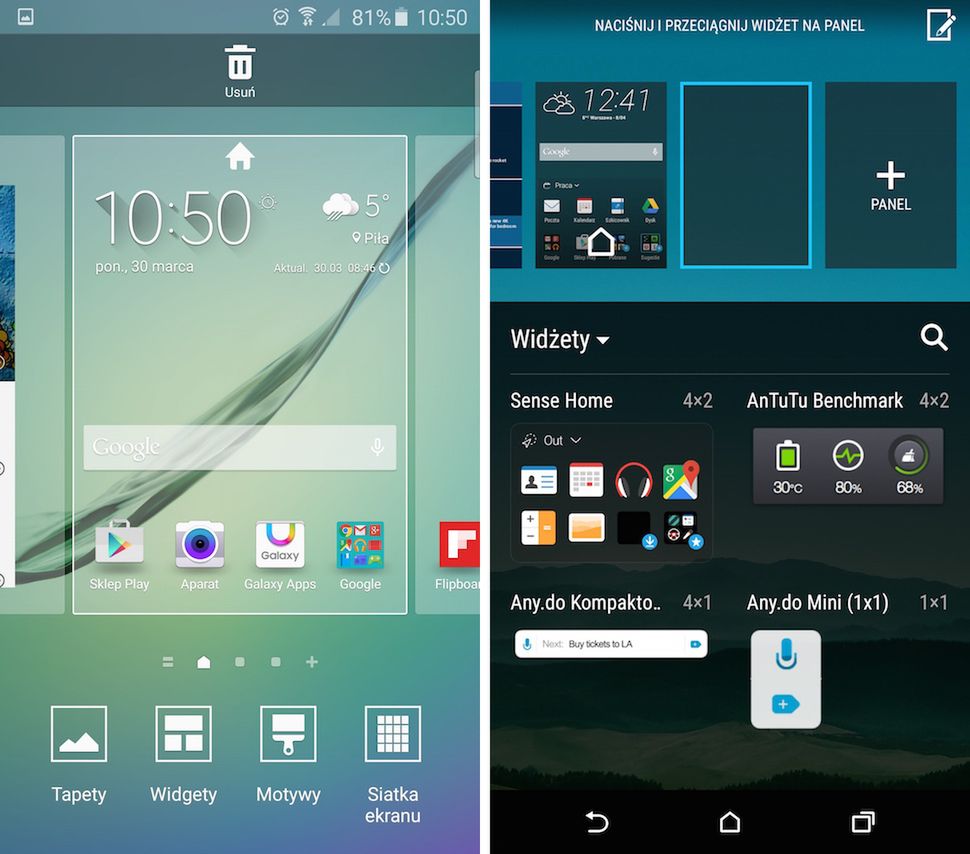 Galaxy S6 (TouchWiz) i One M9 (Sense) - ekran główny