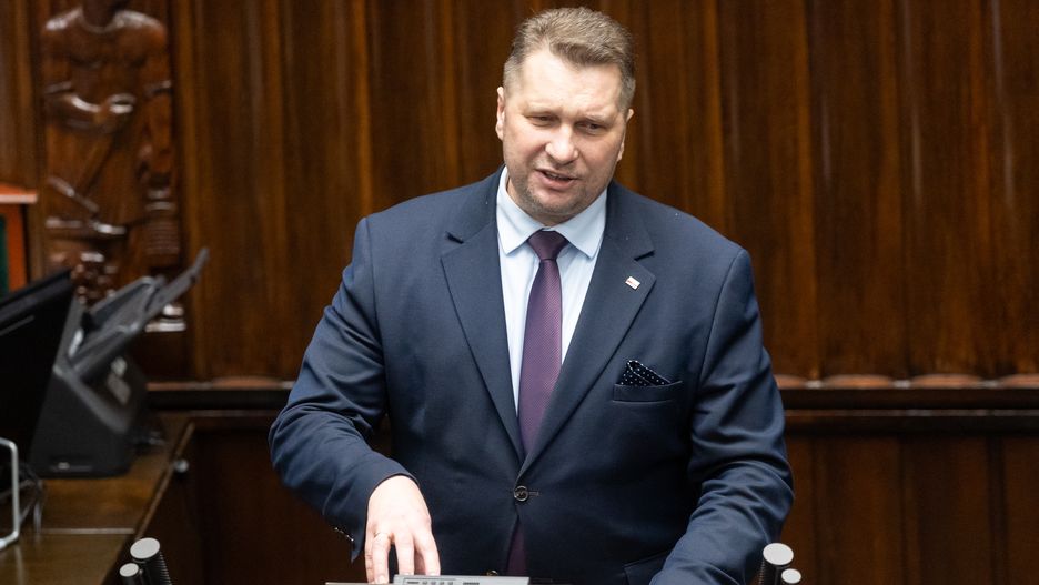 Przemyslaw Czarnek is participating in the parliamentary debate on the appointment of Donald Tusk's government in Warsaw, Poland, on December 12, 2023. (Photo by Foto Olimpik/NurPhoto via Getty Images)
